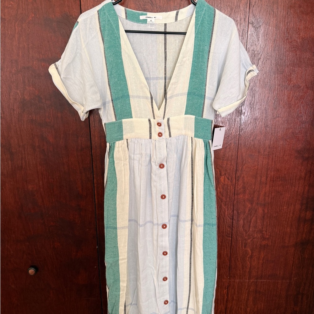 O’Neill Light Blue Multi Stripe Button-Up Midi Dress